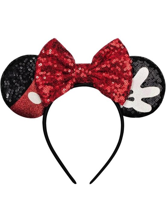 Women Red Bow 2 Sequin Handmade Mickey Mouse Headband 2 Pieces main image 6